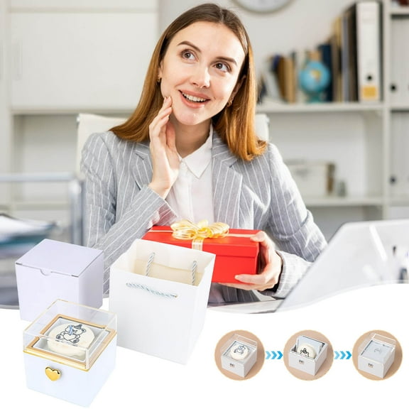 HomeKingdee Automatic Flip Jewelry Box with Built-in Candles - Rotating Cake Surprise Gift Box for Rings, Earrings, Proposals, Birthdays, Anniversaries (10x9x8.5 Inches)