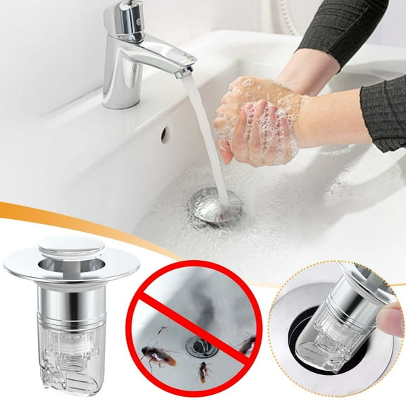 HomeKingdee Bathroom Sink Stopper with Hair Catcher - Removable Filter Basket Anti-Clogging Strainer, Odor-Proof Spring Closed Device Replacement for Basin Sink Plug Drain Cover