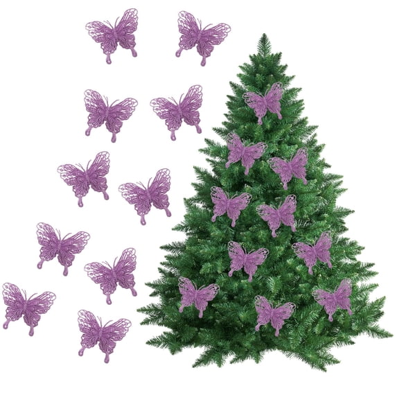 HomeKingdee Black Glitter Butterfly Decorations Halloween Christmas Tree Butterfly Ornaments Artificial Butterflies for Xmas Party Wreath Garland Decor