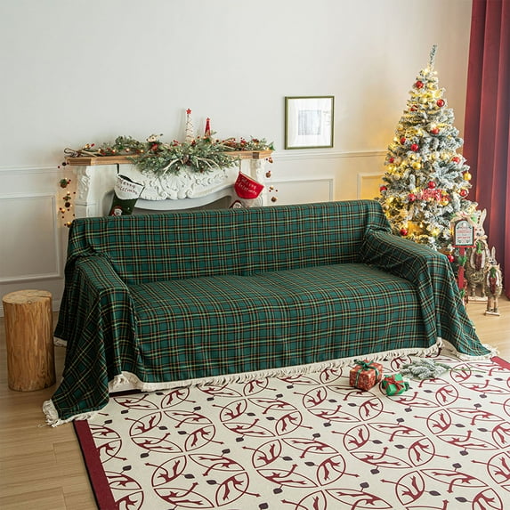 HomeKingdee Buffalo Plaid Sofa Covers for Sectional Sofa Farmhouse Checkered Fringe Couch Cover for Dogs Loveseat Covers Futon Cover L Shaped Cover Washable Couch Protector