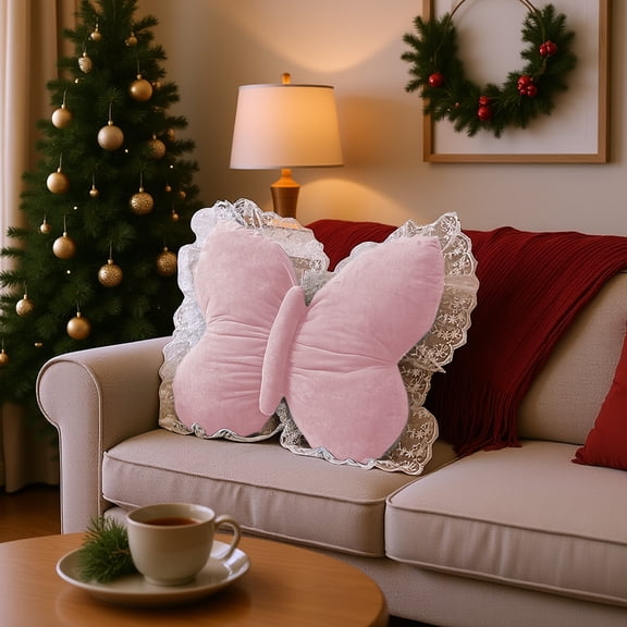 HomeKingdee Butterfly Shaped Throw Pillow Soft Stuffed Butterfly Decorative Pillow with Lace Trim Plush Animal Pillow Cushion Pad for Sofa Couch Bed Living Room Car Decorations