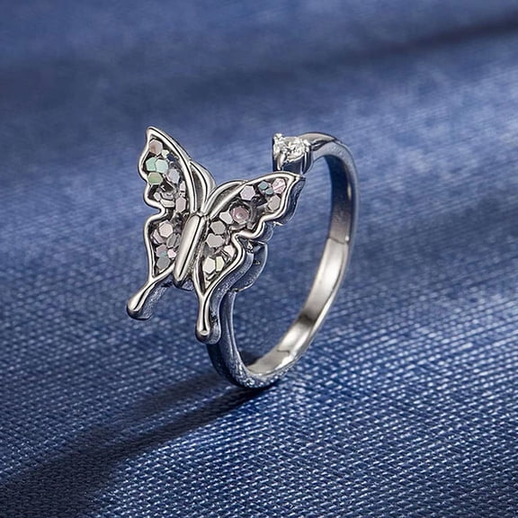 HomeKingdee Butterfly Spinner Anxiety Ring - Adjustable Open Ring with Inlaid Rhinestones Metal Jewelry for Women, Gift for Mom, Girlfriend, Weddings, Parties