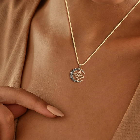 HomeKingdee Celtic Knots Necklace, Stainless Steel Celtic Crescent Moon Triquetra Knot Pendant, Box Chain, Celtic Jewelry Gift