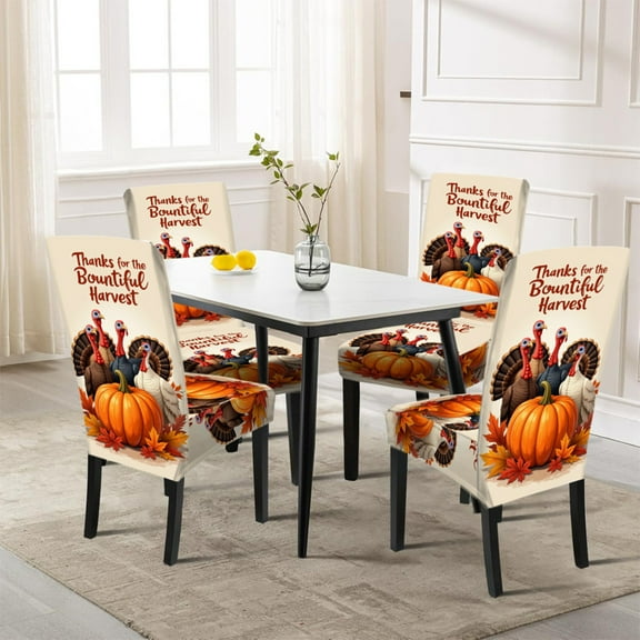 HomeKingdee Chair Covers for Dining Room,Thanksgiving Pumpkin Autumn Orange Maple Leaf Stretch Seat Protector Removable Washable Chairs Slipcovers