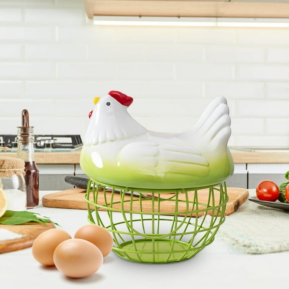 HomeKingdee Chicken Egg Basket, Chicken Egg Holder, Chicken Egg Collection Baskets with Ceramic Lid for Gathering Fresh Eggs, Cute Egg Storage Container