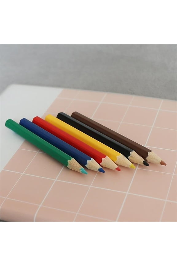 Children's Hexagonal Wooden Color Pencils - 6 Basic Colors Set for Drawing, Portable Design with Short Non-Rolling Grips