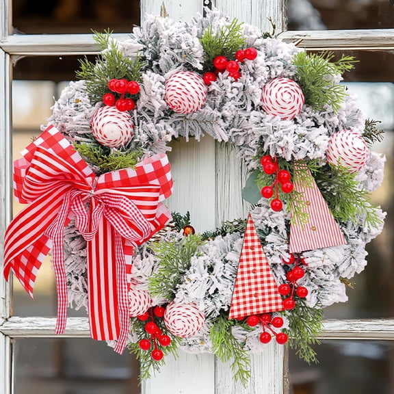 HomeKingdee Christmas Ball Velvet Pines Cones Bow Red Berry Vines Garland - 16.9 Inch Multicolor Plastic Holiday Home Decor for Stair Railing Mantel Tabletop