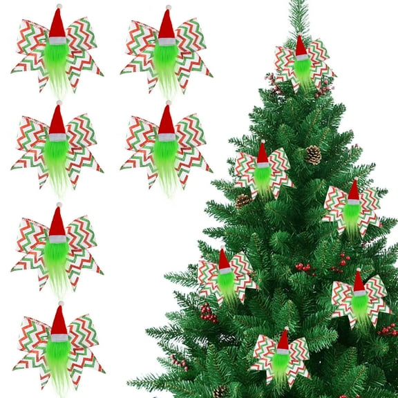 HomeKingdee Christmas Bows Decoration Christmas Tree Wreath Bows with Santa Hat and Gnome Polka Dot Bows Ribbons Gift Bows Glitter Bows for Xmas DIY Crafts Party Ornaments