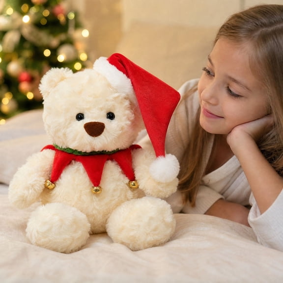 HomeKingdee Christmas Cute Teddy Bear Plush Toy Doll - Adorable Stuffed Bear for Holiday Decorations and Gift, Polyester