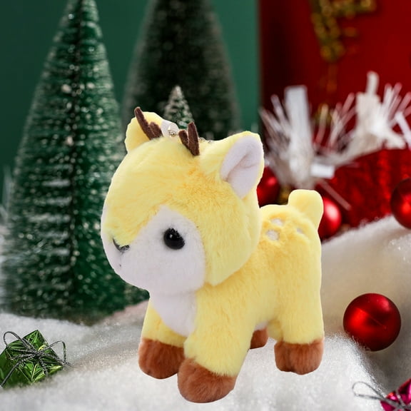 HomeKingdee Christmas Deer Plush Toy - Soft Forest Animal Doll for Holiday Decoration & Kids Gift in Yellow/Khaki/Beige/Brown