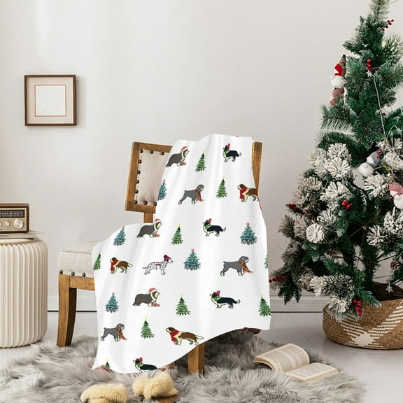 HomeKingdee Christmas Dog Throw Blanket Cute Cartoon Dog Blanket Winter Festival Gift Cozy Soft Lightweight Flannel Plush Blankets for Bed Couch Sofa Chair