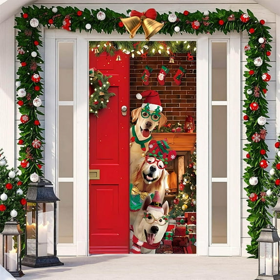 HomeKingdee Christmas Door Cover Decoration Funny Merry Christmas Door Cover Backdrop for Xmas Holidays New Year Party