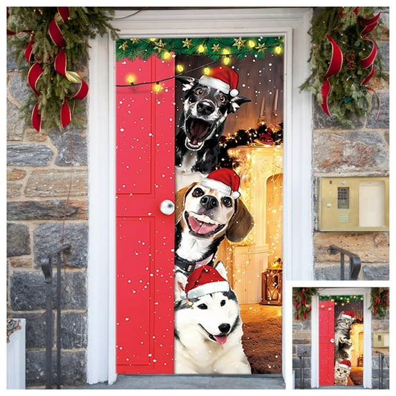 HomeKingdee Christmas Door Cover Decoration Funny Merry Christmas Door Cover Backdrop for Xmas Holidays New Year Party