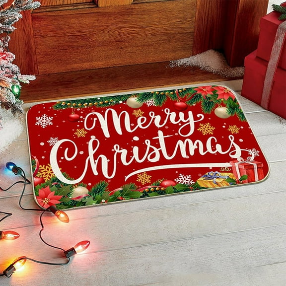 HomeKingdee Christmas Door Mat Outdoor, Merry Christmas Welcome Mats for Front Door, Christmas Poinsettia Non Slip Holiday Red Doormat Indoor Entryway Floor Rug