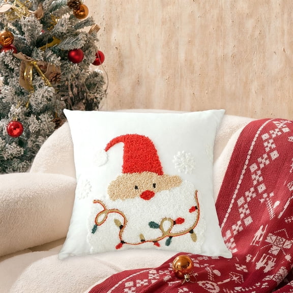 HomeKingdee Christmas Embroidered Pillow Covers,Christmas Tree Decor Pillow Covers for Sofa Couch Christmas White Cushion Cover Xmas Home Decor