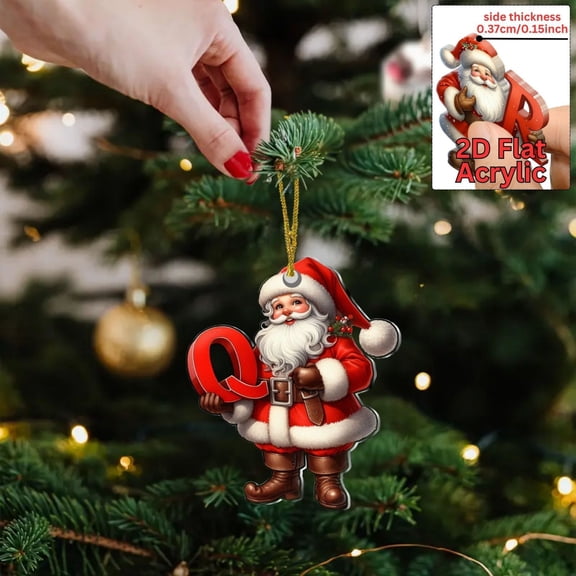 HomeKingdee Christmas Flat 2D Letter Ornament - Personalized Acrylic Decoration for Christmas Tree and Car Hanging, Festive Indoor Party Supplies