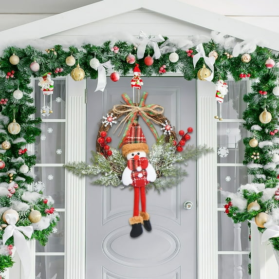 HomeKingdee Christmas Flower Wreath with Imitation Bow and Red Fruits - Green Plastic FestivalDoor Hanging Wall Decor for Christmas Tree Xmas Indoor Outdoor Indoor Party Decoration 14x13 Inch