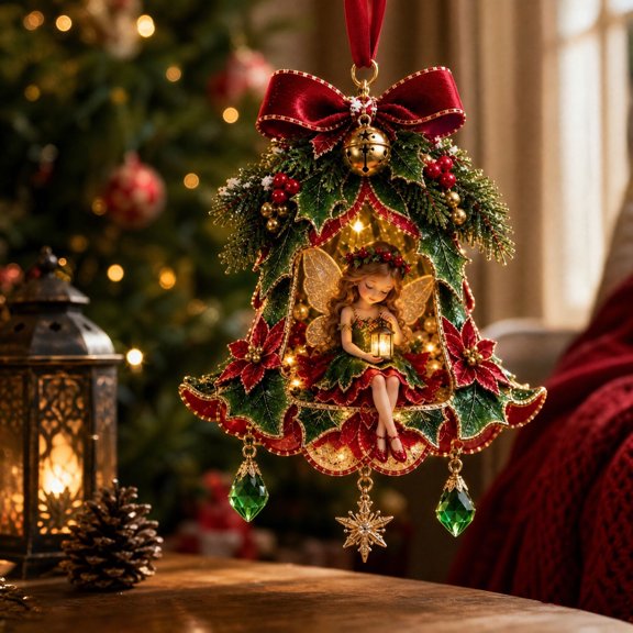 HomeKingdee Christmas Magic Fairy Bell Ornament Delicate Forest Style Iron Tree Hanging Decor for Christmas Tree Family Holiday Decoration Gift