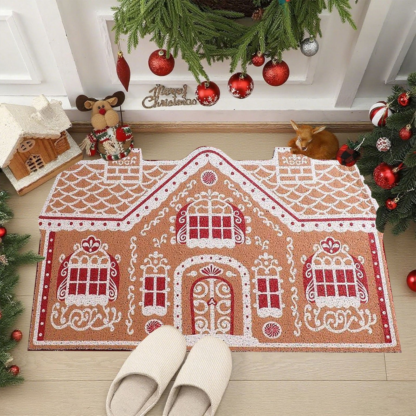 HomeKingdee Christmas Natural Coir Doormat Cute Gingerbread House ...