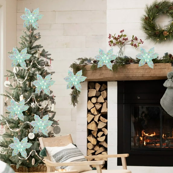 HomeKingdee Christmas Poinsettia Artificial Flowers Xmas Snow Tree Flowers Decoration Pastel Candy Ornaments for Xmas Wedding Party