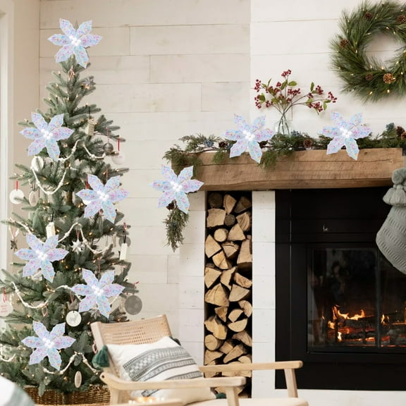 HomeKingdee Christmas Poinsettia Artificial Flowers Xmas Snow Tree Flowers Decoration Pastel Candy Ornaments for Xmas Wedding Party