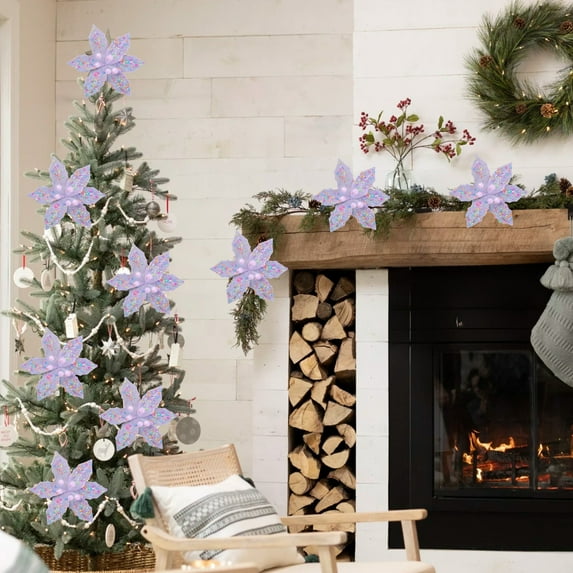 HomeKingdee Christmas Poinsettia Artificial Flowers Xmas Snow Tree Flowers Decoration Pastel Candy Ornaments for Xmas Wedding Party