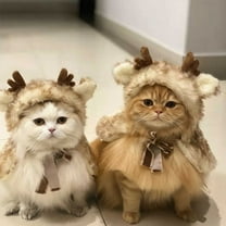 HomeKingdee Christmas Reindeer Cloak Dog Cat Costume - Brown Polyester Pet Apparel with Festive Hat Accessories for Festive Parties Family Gatherings