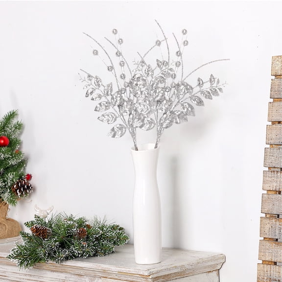 HomeKingdee Christmas Simulation Berry Tender Leaf Stem Designs Plastic Greenery Arrangements - Silver/Red/Rose Gold Artificial Floral Stem Designs for Xmas Tree FestivalParty Indoor Decor