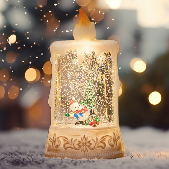 HomeKingdee Christmas Snow Globe Lantern, Candle Shaped Snow Lantern with Music Glittering Lighted Christmas Tree Snowman Scene Festival Gift Timer Lighted Decorations