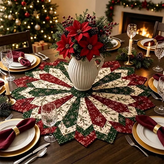 HomeKingdee Christmas Star Table Topper Quilt Kit 11.81x7.87x1.97in - Precut Fabric Patchwork Centerpiece Sewing Kit for Holiday DIY