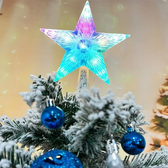 HomeKingdee Christmas Star Tree Topper With Colorful Lights - 5.9in Plastic Holiday Decor for Xmas Tree Family Gatherings & Festive Celebrations