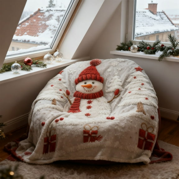 HomeKingdee Christmas Themed Blankets for Holiday Decor- Flannel-Like Soft Polyester Blankets Enhancing Festive Home Ambiance