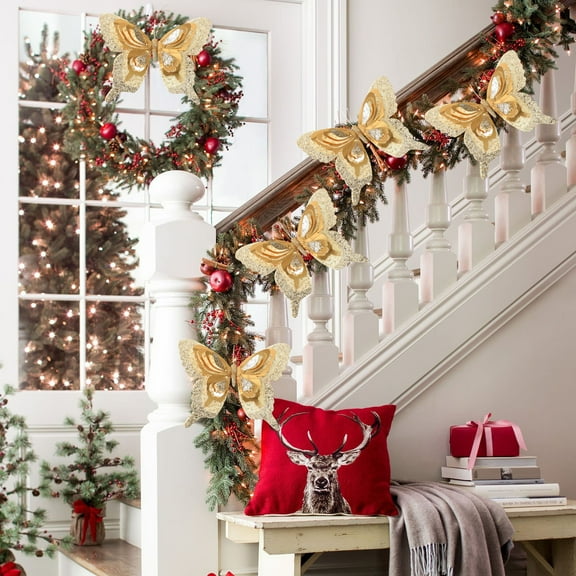 HomeKingdee Christmas Tree Butterfly Ornaments Hollow-Out Butterfly Christmas Decoration, 3D Glitter Hollow Butterfly Decorations,Christmas Tree, Wreath, Garland Decor
