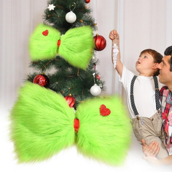 HomeKingdee Christmas Tree Topper Bow Furry Bow Tree Topper with Glitter Heart for Indoor Outdoor Christmas Decoration Xmas Party Supplies Holiday Craft Treetop Decoration
