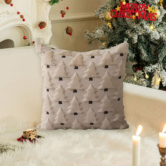 HomeKingdee Christmas Trees Decorative Pillow Covers, Soft Plush Faux Fur Farmhouse Throw Cushion Cases for Xmas Winter Holiday Home Decor