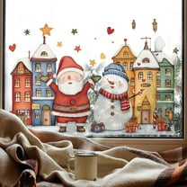 HomeKingdee Christmas Village Wall Decals Santa Snowman Scene, Colorful ​​Indoor Decor for Living Room Bedroom