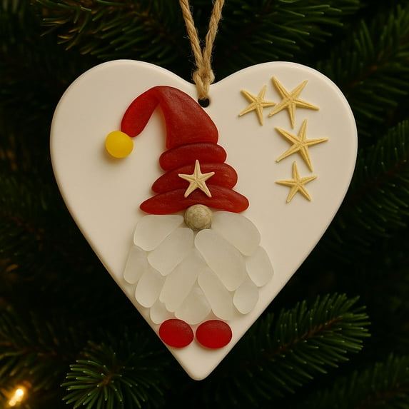 HomeKingdee Coastal Christmas Tree Ornament, Handmade Sea Glass Christmas Tree Hanging Decorations, Christmas Pendants Decor with Rope, for Sea Lovers, Xmas Tree, Party