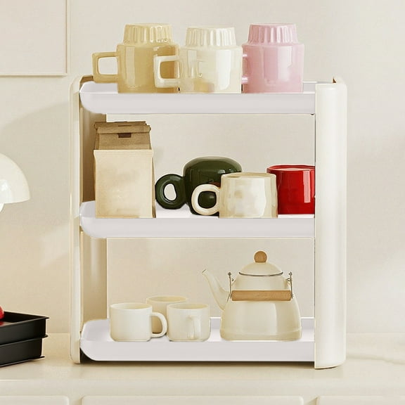 HomeKingdee Coffee Mug Organizer, 3 Tier Coffee Mug Shelf, PP Plastic Counter Organizer with Drain Board, Cup Holder Rack for Kitchen, Office, Bathroom