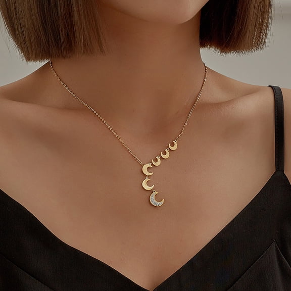 HomeKingdee Cold Wind String Moon Pendant Necklace - Alloy with Rhinestones for Women, Gift for Mom, Girlfriend, for Weddings and Parties
