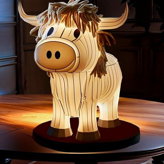 HomeKingdee Cow Table Lamp, Small Animal Night Light, Highland Yak Table Lamp with USB, Portable Bedside Lamp Living Room Bedroom Painted Cow Ornaments, Bedside Lamp Gift