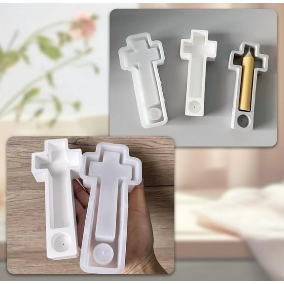 HomeKingdee Cross Candle Molds, Silicone Molds for Making Candle, Jesus Cross Resin Casting Molds with Tealight Base, Handmade Wax Soap