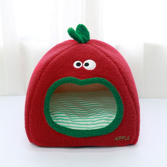 HomeKingdee Cute Cat Beds Kitten Beds, Apple Shape Soft Cat Beds for Indoor Cats, Cozy Cats Cave Bed with Removable Washable Soft Cushion,Pet Bed