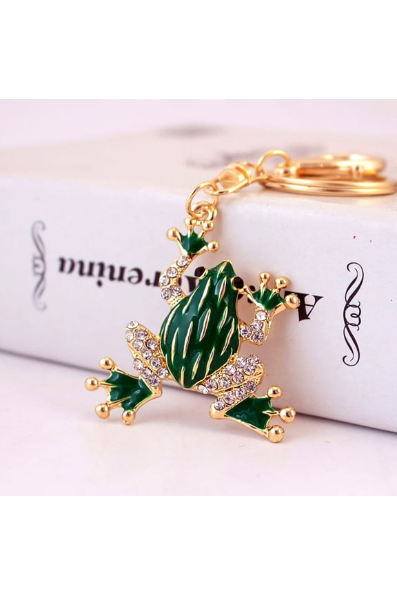 Cute Frog Key Chain with Inlay Rhinestone Design - Green Alloy Animal Key Pendant for Bag Car Keys Home Decor
