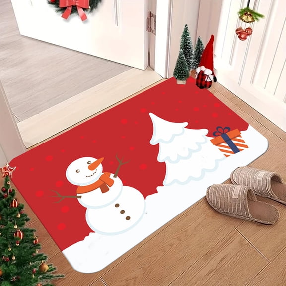 HomeKingdee Cute Snowman Indoor Door Mat Snowflake Winter Red Christmas Non Slip Front Door Mat Washable Entryway Rug Low Profile Dirt Trapper Doormat
