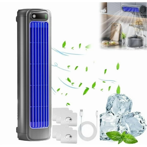 HomeKingdee Desktop Vaneless Tower Fan with Rechargeable Battery - 3 Speed Adjustable Cooling Fan for Office Kitchen Use