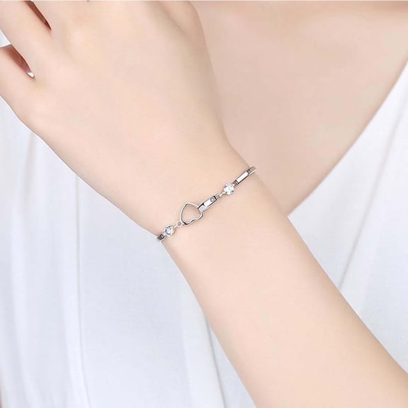 HomeKingdee Double Heart Bracelet - Rhodium Plated Heart to Heart Bracelet with Sparkling Zircon Crystals and Infinite Symbol Design, Adjustable 6.69 Inches for Women Sisters Gift