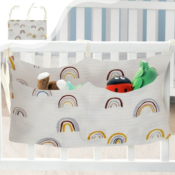 HomeKingdee Double Layer Fabric Bedside Storage Bag - Double Pocket Hanging Organizer with Printed Design for Baby Bottles, Stroller, and Indoor Nursery Organization (15.75x7.87x0.39 Inches)