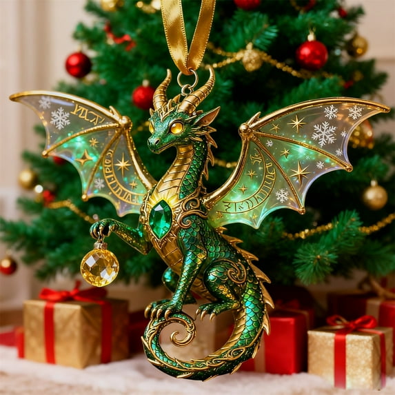 HomeKingdee Dragon Christmas Ornament, Stained Acrylic Flying Dragon Christmas Ornament, Dragons Book Ornaments for Christmas Tree, Holiday Home Decor, Tree Decoration