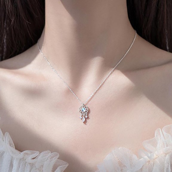 HomeKingdee Dreamcatcher Necklace with Zircon Inlay - Forest Style Cold Wind Clavicle Chain Jewelry for Special Occasions and Gift Giving