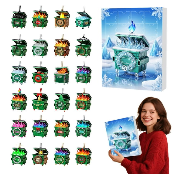 HomeKingdee Dumpster Fire Advent Calendar, Vintage Style Dumpster Fire Christmas Ornaments, 24 Days of Advent Calendar, Funny Christmas Countdown Calendar